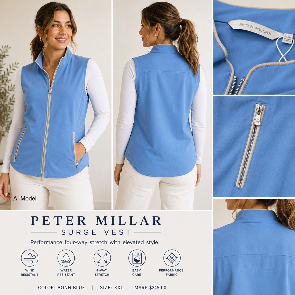 New‎ Peter Millar Surge Vest Womens XXL Blue Performance Stretch Golf Travel